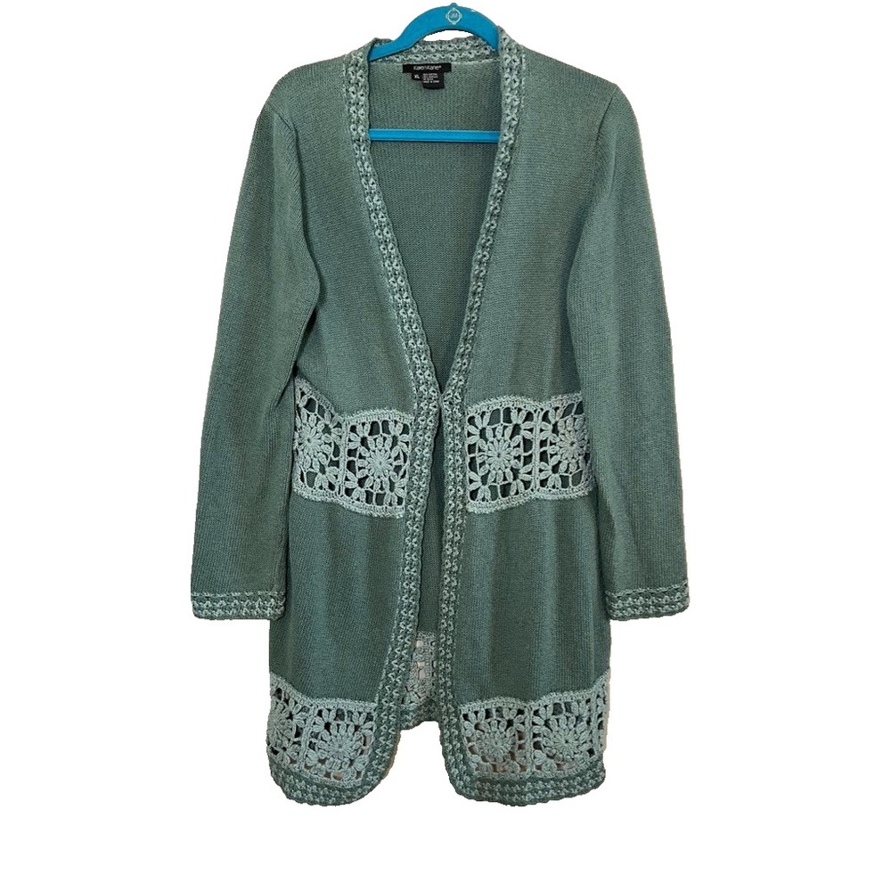 Neutral Knit Crochet Sweater Cardigan XL Boho Indie Festival Cottage Earthy Chic